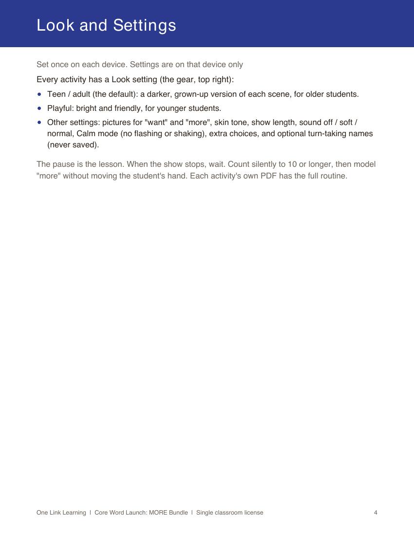 The Look and Settings page explaining the Teen / adult and Playful looks and the other settings.